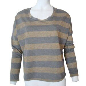 Seven7 Womens Gray Gold Metallic Striped Top S Pullover Long Sleeve Stretch